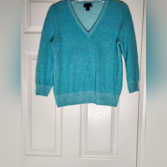 J.Crew L Blue 3/4 Sleeve V-neck ITALIAN CASHMERE  Women’s Sweater Pullover - Picture 1 of 5